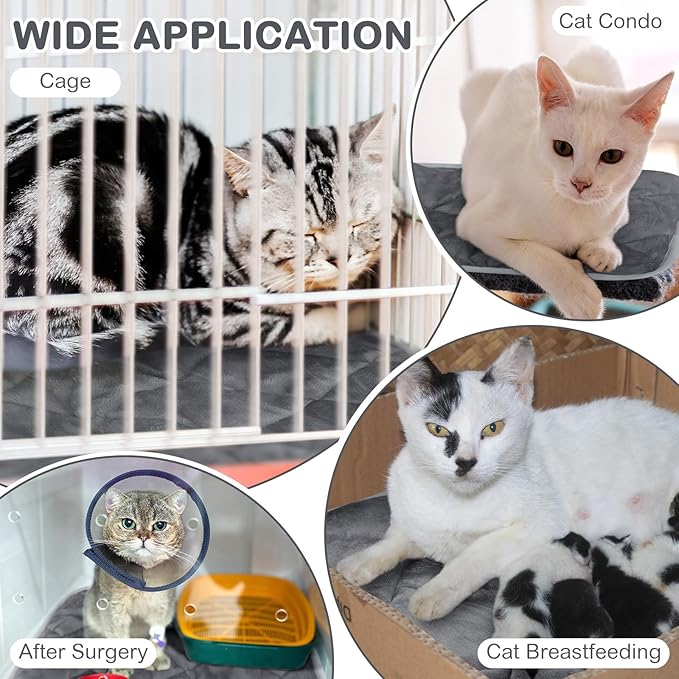 2 Pack Self Heating Cat Mat Self Warming Pet Pads Washable Kennel Mat Dog Crate Pad Reflects Body Heat Non Skid Cat Thermal Pads for Puppy Indoor Outdoor(Gray,16 x 20 Inches)