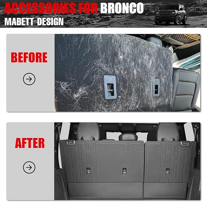 Mabett Rear Seat Back Cover Backrest Protector for Ford Bronco Accessories 2025 2021-2024 with Dog Seat Liner fit Bronco 4-Door 4 Pieces-with Folding Lip (NOT for 2-Door or Bronco Sport)