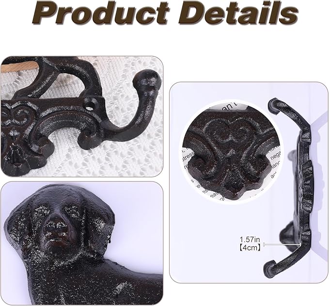 Cast Iron Cat Wall Mounted Hooks,for Wall Decorative Dog Family Key Holder Utility Hooks,Gift for Holder Rack Self Towels, Hats, Shower, Kitchen, Living Room, Office, Garage, Garden, Outdoor (Dog)