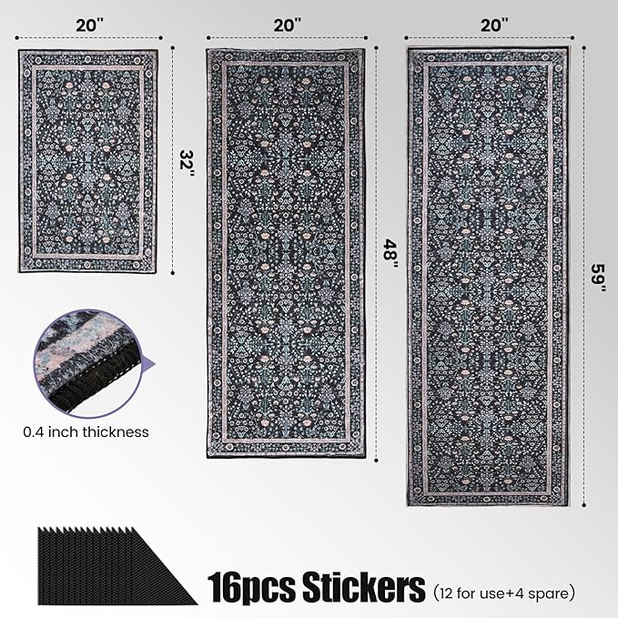Kitchen Rug Set 3Pcs, Boho Rug Sets Non Slip Washable for Floor Thick Farmhouse Kitchen Decor Runner Rugs for Kitchen, Entryway，Laundry, Hallways 20''x32''+20''x48''+20''x59