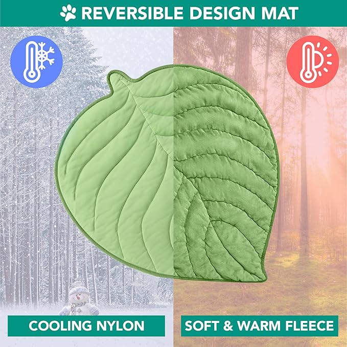PetAmi Dog Cooling Mat, Leaf Shape, Reversible Cooling Nylon Blanket Soft Fleece Pet Pad for Dogs Cats, Summer All Season Use Q-Max>0.3, Small 32x39 in, Sage Green