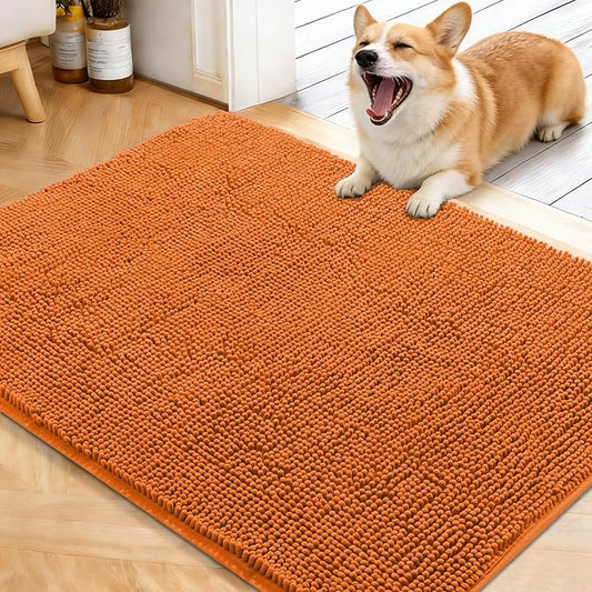 OLANLY Dog Door Mat for Muddy Paws 40x32, Absorbs Moisture and Dirt, Absorbent Non-Slip Washable Doormat, Quick Dry Chenille Mud Mat for Dogs, Entry Indoor Entryway Carpet for Inside Floor, Clay