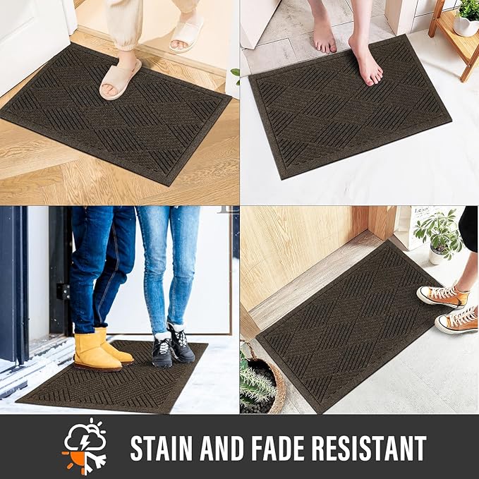 Sturdy Front Door Mat, Absorbent Muddy Dirt Resist Welcome Door Mats Outdoor Indoor, Stain and Fade Resistant, Non-Slip Rubber Backing Low Profile Doormat for Entryway, 30×17, Brown