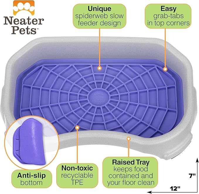 Neater Pets - Neat-LIK with Protective Tray - Slow Feed Pad for Dogs & Cats - Provides Boredom & Anxiety Relief (2 Pack w/Vanilla Bean Tray, Green & Purple)