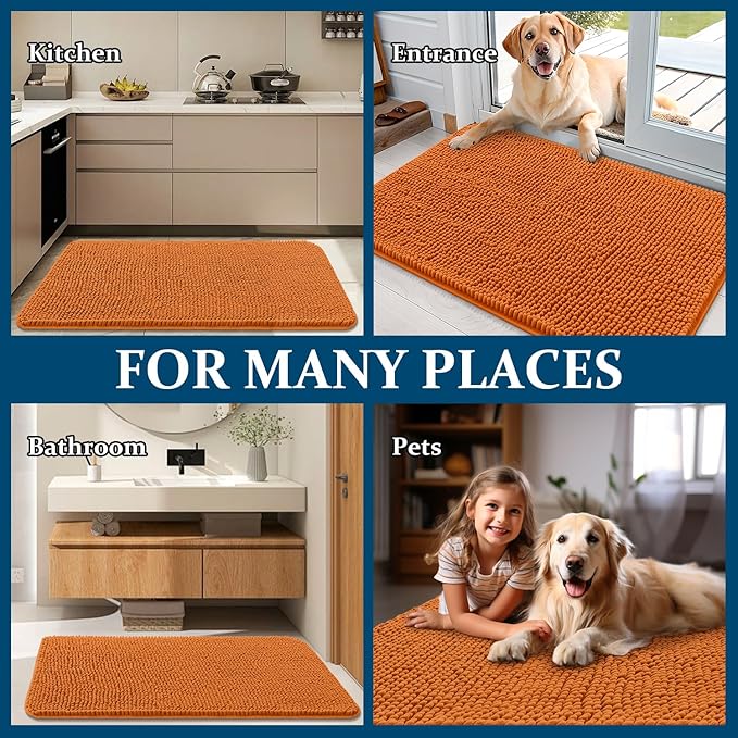 OLANLY Dog Door Mat for Muddy Paws 30x17, Absorbs Moisture and Dirt, Absorbent Non-Slip Washable Doormat, Quick Dry Chenille Mud Mat for Dogs, Entry Indoor Entryway Carpet for Inside Floor, Clay
