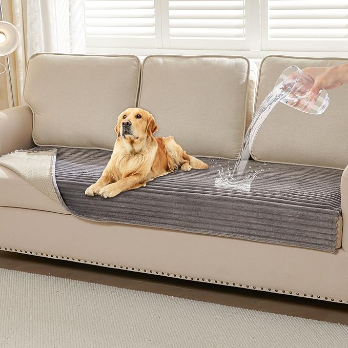 HAOMAIJIA Waterproof Couch Cover for Dogs Washable,Fuzzy Pet Couch Covers for Sofa,Thick Soft Dog Bed Cover Non-Slip Couch Covers for 3 Cushion Couch Sofa Pet Friendly (Grey, 35" x 62")