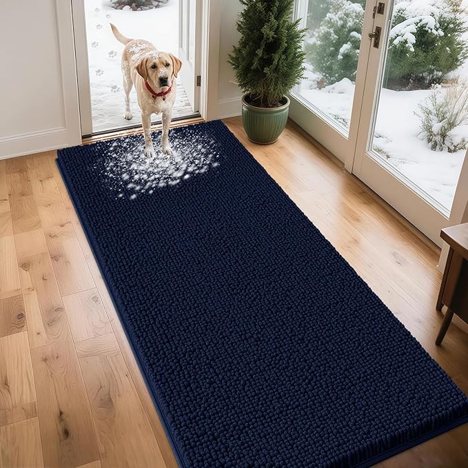 Extra Large Dog Door Mats for Muddy Paws, 71" x 25" Chenille Absorbent Mud Mat for Dogs, Non Slip Heavy Dog Rugs For Muddy Paws, Soft Indoor Door Mat for Entryway, Mud Paw, Inside Floor, Navy Blue