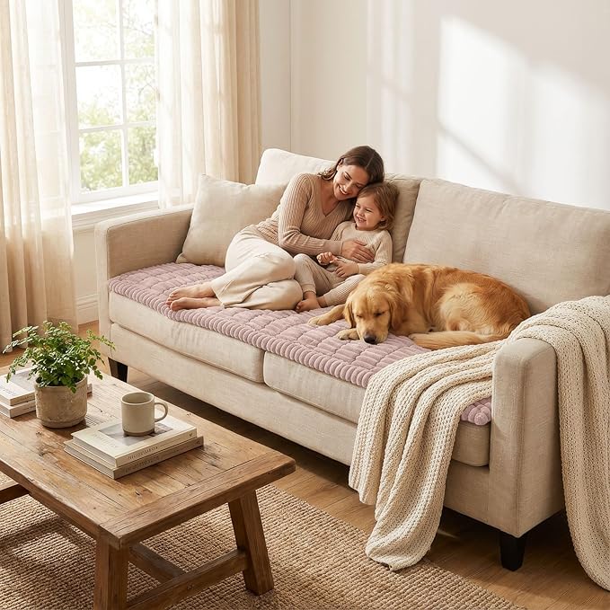 Smiry Couch Cover for Dogs, Non Slip Washable Sofa Protector for Pets, Soft Furniture Cover for Pet, Stylish Sofa Covers, Cozy Protect Against Fur, Dirt & Everyday Messes (Dusty Pink, 27.6" x 95")