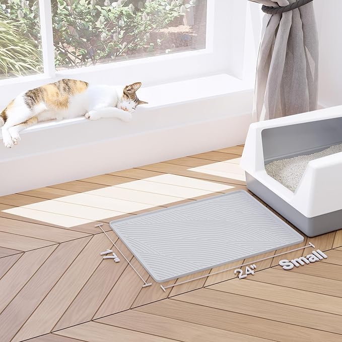 BANLYEO SM Cat Litter Mat - 24x17 in, Water Proof, US Designed Kitty Litter Trapping Mat, Easy to Clean, Scatter Control, Odorless, Less Mess and Clean Floors, Pet Supplies for Indoor Cats, Light Gray