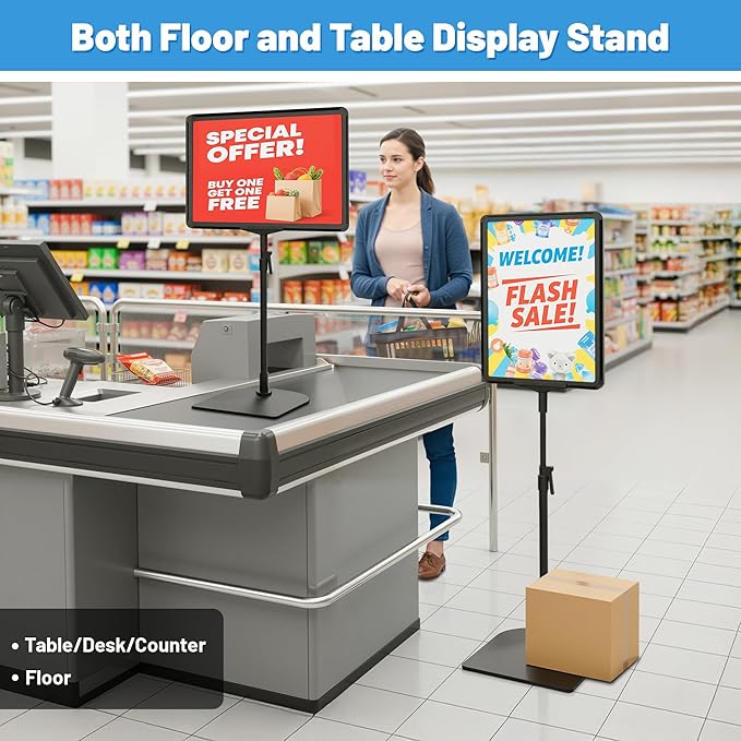 6Pack Sign Stand for Display 8.5 x 11, Adjustable Poster Stand for Table Top & Floor, Floor Standing Sign Holder, Signage Stands for Business, Tradeshow, Store, Farm Display Stands