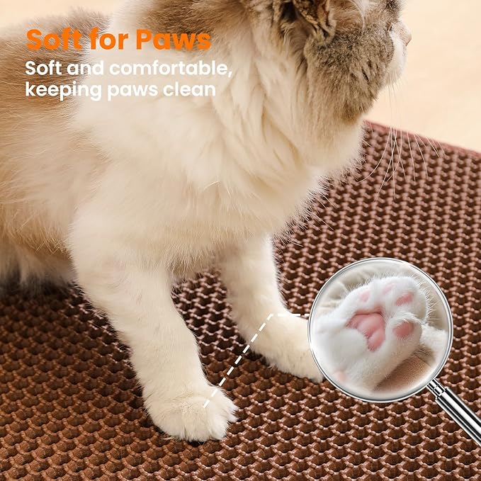 Petinstinct Extra Large Cat Litter Mat, 30x22 Inches Honeycomb Double Layer Cat Litter Trapping Mat, Non Slip Waterproof Urine Proof Large Kitty Litter Box Mat for Floor, Kitten Supplies, XL, Brown
