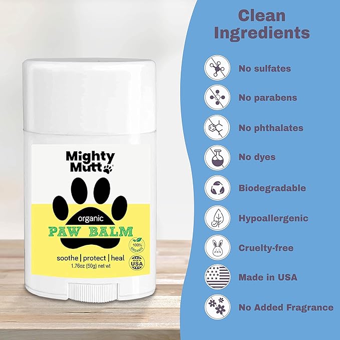Mighty Mutt Organic Dog Paw Balm – Easy to Use, Moisturizing & Soothing Dog Pad Paw Balm | Softens Cracked & Dry Paws | Natural, Pet Friendly, Hypoallergenic Paw Balm Dogs – Unscented | 1.76 oz