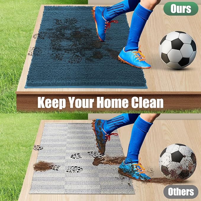 IM HOME Chenille Absorbent Outdoor Doormat 30" x 20", Washable Muddy Door Mats for Dog Non Slip Indoor Doormat Dog Mat for Muddy Paw Front Inside Doormats for Entryway Atlantic Blue