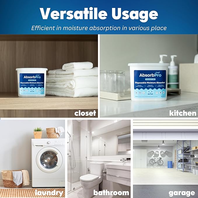 Moisture Absorber Tub Fragrance Free - 3-Pack - 18 oz Unscented Disposable Odor Eliminator Box & Dehumidifier for Garage, Home, Kitchen, Bedroom, Bathroom, Closet, Cars, and Boats