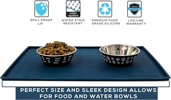 Humble Pet Food Mat Feeding Tray - Non-Slip, Anti-Spill, Raised Dog Food Mat, Easy Clean Waterproof - Premium Quality Silicone - Perfect for Dog Bowl Mat and Cat Feeding Mat Tray, 24" x 16" (Blue)