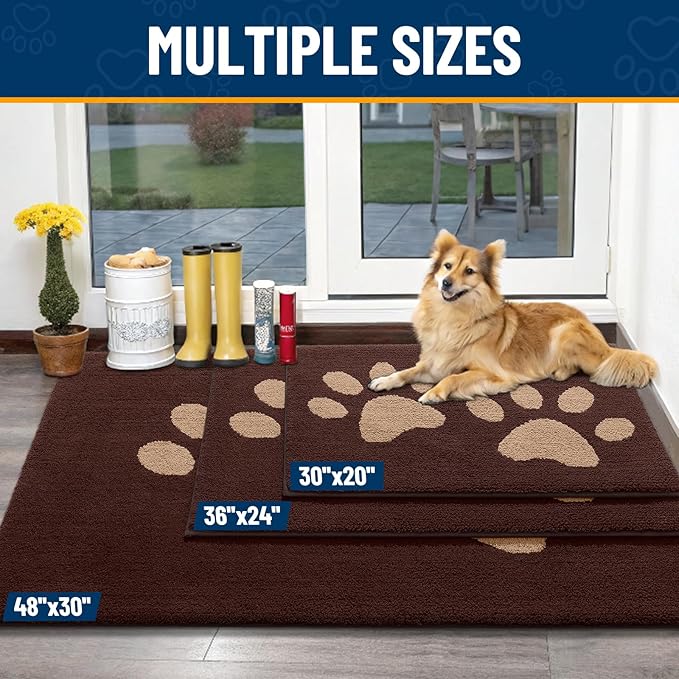 Smiry Dog Door Mat for Muddy Paws, Absorbs Moisture and Dirt, Low-Profile Entryway Mat with Non-Slip Backing, Entry Indoor Outdoor Doormat for Inside Floor (40x32 Inches, Brown, Paw)