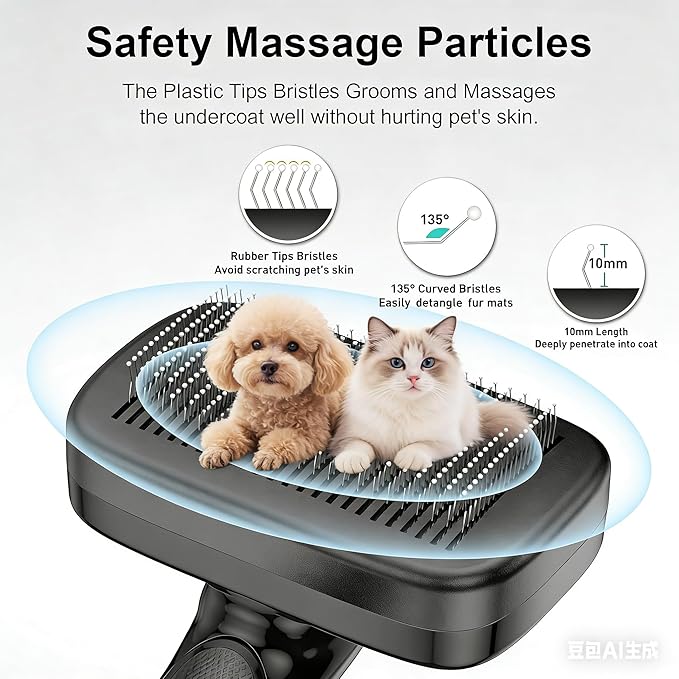 Dog Brush for Shedding & Grooming for Dogs, Cats, and Puppies - Self Cleaning Shedding Brush for Long and Short Haired Lengths Sensitive Pets, Black