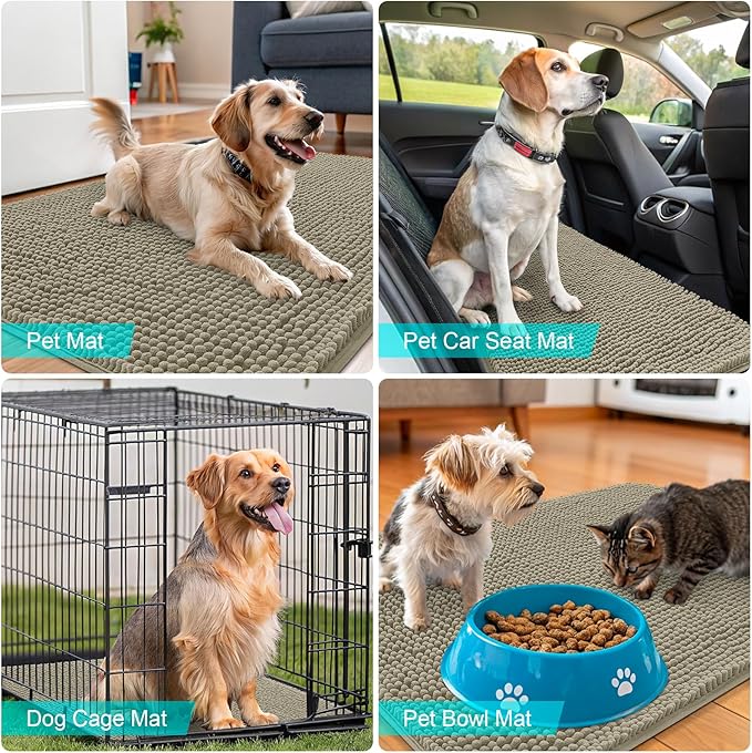 OLANLY Dog Door Mat for Muddy Paws 54x24, Absorbs Moisture and Dirt, Absorbent Non-Slip Washable Doormat, Quick Dry Chenille Mud Mat, Entry Indoor Entryway Carpet for Inside Floor, Warm Taupe