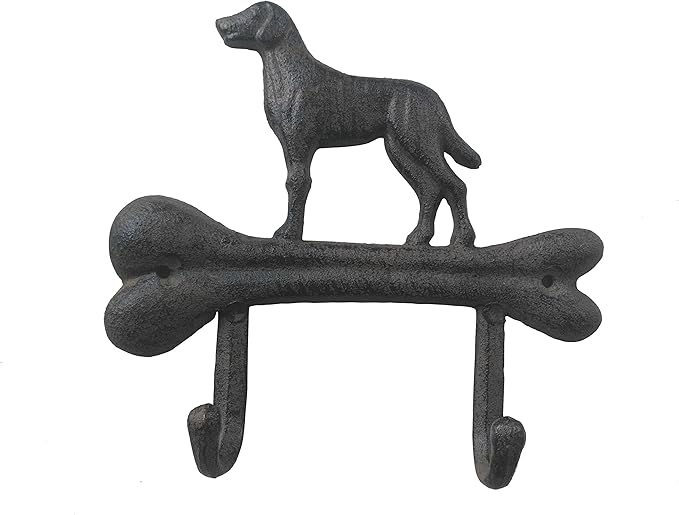 Comfy Hour Cast Iron Dog on Bone Double Wall Hook - Antique Vintage Style Heavy Duty Clothes & Key Hanger, Recycled Metal