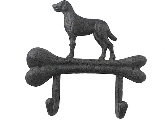 Comfy Hour Cast Iron Dog on Bone Double Wall Hook - Antique Vintage Style Heavy Duty Clothes & Key Hanger, Recycled Metal