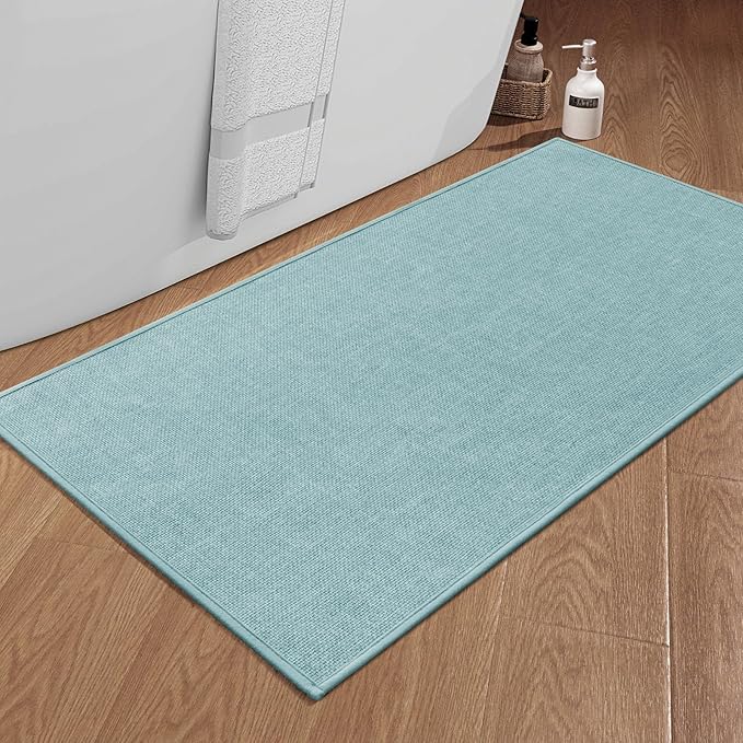 chakme Bathroom Rugs Mat 47x25, Navy Blue, Ultra Thin Non Slip Bath Mat, Large Quick Dry Absorbent Bath Mat for Bathroom Floor