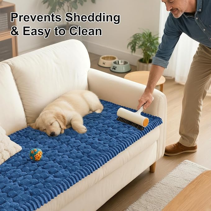 Smiry Pet Couch Cover for 3 Cushion Sofa, Non-Slip Fuzzy Couch Cover for Dogs Washable, Thick Soft Sofa Slipcovers Cushion Protector Pet Friendly (Navy, 27.6" x 47")