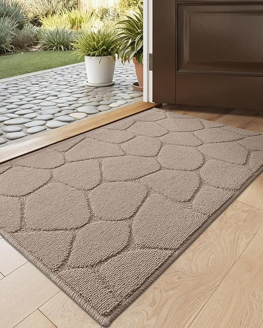 DEXI Front Door Entryway Mat Non Slip, 17x30 Washable Inside Entrance for House Floor Low Profile, Thin Entry Doormat Absorbent Dirt Trapper, Pebble Beige