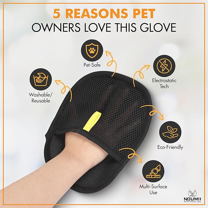 2 Pack Pet Hair Removal Glove - Pet Hair Removal Glove for Dogs & Cats, Electrostatic Pet Hair Remover for Loundry, Couch, Carpet, Clothing, Bed & Car Seat, Reusable Magic Brush Pet Hair Tool - Black