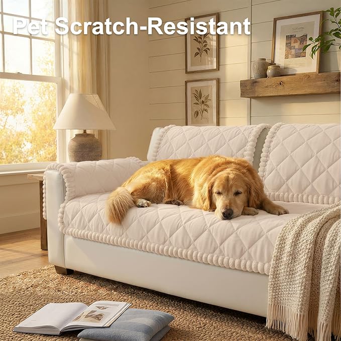 Smiry Fuzzy Couch Cover for Dogs, Non Slip Washable Pet Sofa Cover, Scratch Proof Hair Resistant Plush Sofa Slipcover, Pet Friendly Couch Cushion Protector for Cat, Apricot, 27.6" x 47"