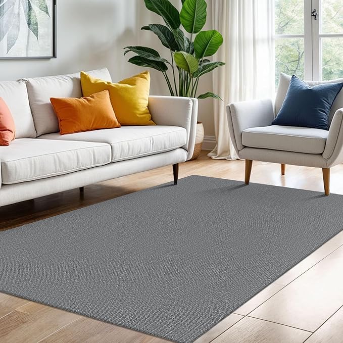 KOZYFLY Washable Area Rug 4x6 Ft Non Slip Rubber Backed Rugs for Entryway Bedroom Throw Rugs Boho Entry Rug, Cotton Braided Floor Carpet for Dining Room Living Room, Grey