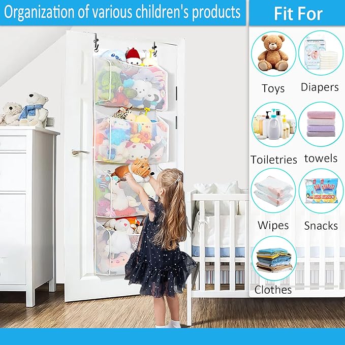 Toread Upgraded Over the Door Stuffed Animal Organiser – Original Design & Patented, Adjustable No-Damage Hooks, Stuffy storage 3D Design with 50% More Capacity, Perfect for Stuffed Animal Storage