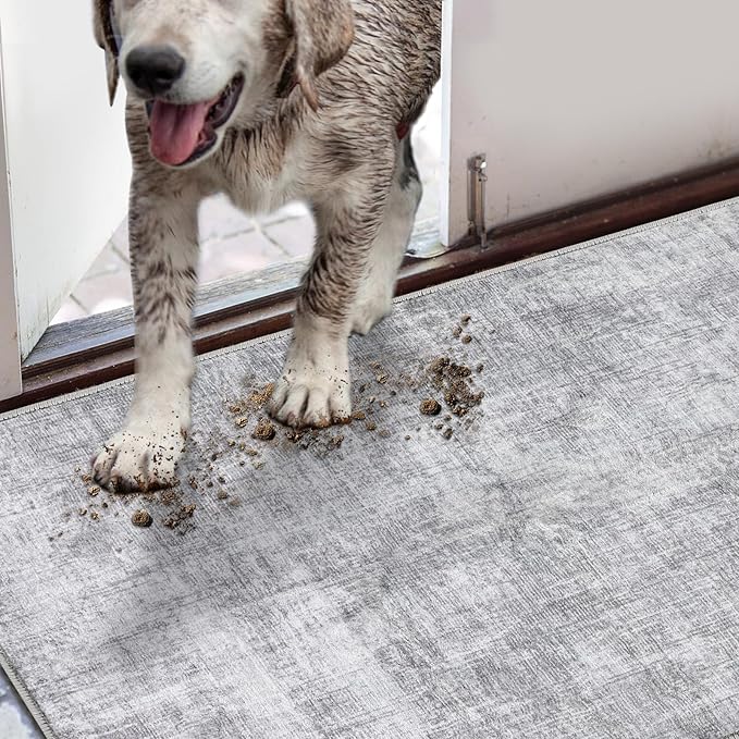 COMSLE Door Mat, Front Door Mat Indoor for Entrance Faux Wool Absorbent Non Slip Modern Throw Rug for Entryway Hallway Muddy Paws - Pet Friendly, 24x36 Inches,Grey Machine Washable