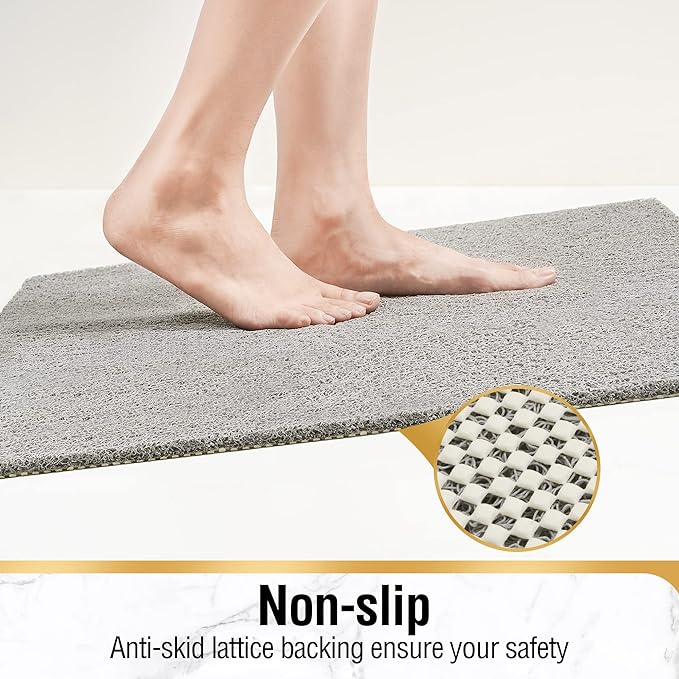 HITSLAM Non Slip Bathtub Mat 40 x 20 Inch, Extra Long Bath Mat for Tub, Soft PVC Loofah Shower Floor Mat with Drain, Quick Drying Bathroom Tub Mat for Wet Area, Without Suction Cup, Grey