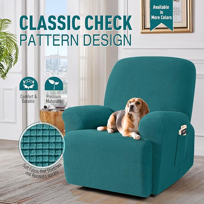 TAOCOCO Oversized Recliner Chair Covers, 1 Seater Streach Recliner Covers Soft Couch Protector Furniture Protector Covers with Elastic Chair Cover Jacquard Pattern (Peacock Blue)