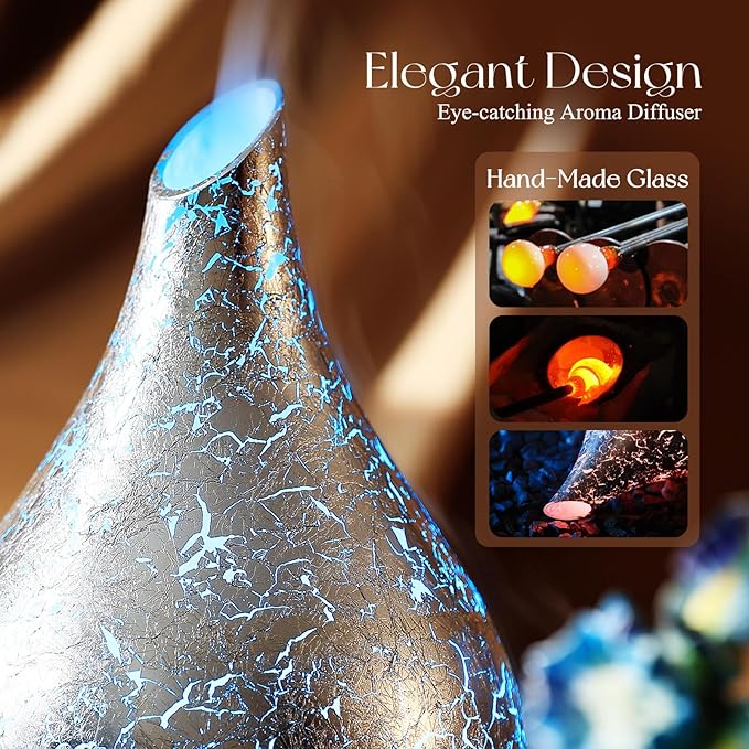 Porseme 280ml Essential Oil Diffuser, 3D Glass Aromatherapy Diffusor, Ultrasonic Cool Mist BPA Free Aroma Humidifier with Timer and Color Changing Function, Waterless Shut-Off for Home Office Room