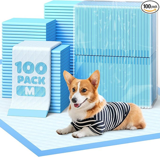 Powools Puppy Pads - Super Absorbent & Spill-Proof Pee Pads for Dogs with 6-Layer Material, Quick-Dry & Hassle-Free Potty Pads for Floors, Furniture, Vehicle, 22" × 22", 100 Packs