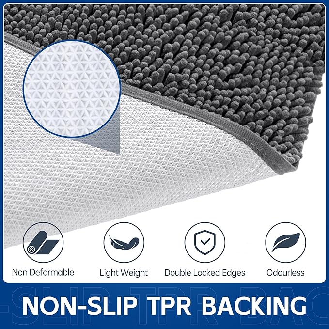 Chenille Absorbent Front Door Mat 48" x 36", Dog Door Mat for Muddy Paws, Trap Dirt Doormat, Mud Mat for Dogs, Washable Non Slip Outdoor Indoor Doormats for Entryway, Grey