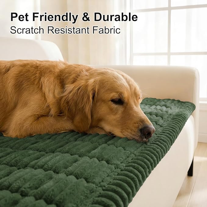 Smiry Couch Cover for Dogs, Non Slip Washable Sofa Protector for Pets, Soft Furniture Cover for Pet, Stylish Sofa Covers, Cozy Protect Against Fur, Dirt & Everyday Messes (Dark Green, 35.4" x 88")