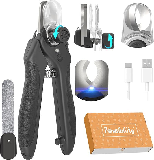 Pet Nail Clipper PRO 2026 - Quick-Vision LED Light | 2-Stage Adjustable Professional-Grade Blade | Adjustable Magnifier Safety Guard - for Cats, Small, Medium and Large Dogs - Black
