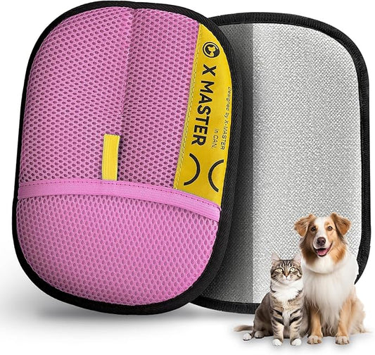 2Pack Static Pet Hair Remover Gloves – Premium Reusable Grooming Glove for Cats & Dogs, Soft Mesh + Brush Cloth, Electrostatic Fur Remover for Couch, Clothes, Carpet (Pink)