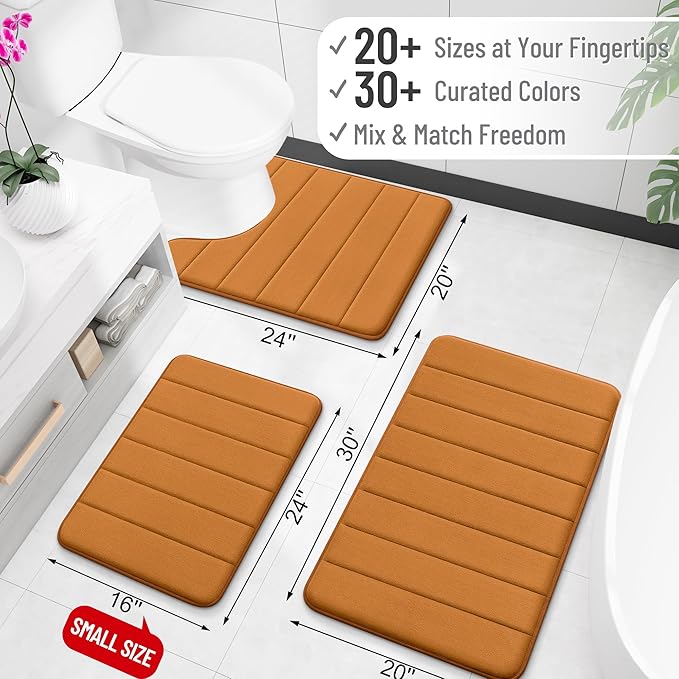 OLANLY Memory Foam Toilet Rugs U Shaped 24x20, Super Soft Absorbent Contour Bath Rugs, Quick Dry, Machine Washable Toilet Mat, Bathmat Floor Carpet, Bathroom Home Decor Accessories, Ochre