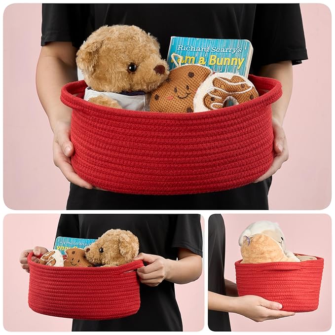 Gift Basket with Wrap Bag and Ribbon, Empty Small Woven Basket for Gift, Cute Decorative Gift Organizer for Baby Showers, Raffle, Valentine‘s, Easter and Mum – 12"x8"x5", Red