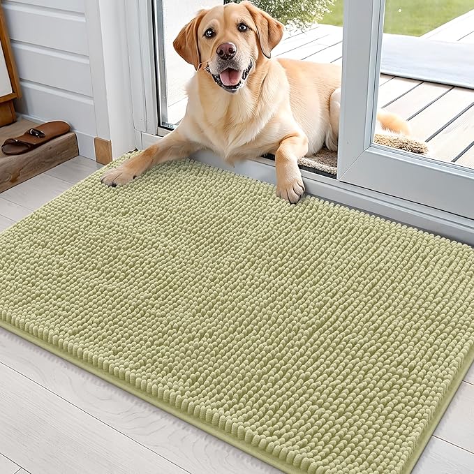 OLANLY Dog Door Mat for Muddy Paws 35x24, Absorbs Moisture and Dirt, Absorbent Non-Slip Washable Doormat, Quick Dry Chenille Mud Mat for Dogs, Entry Indoor Entryway Carpet for Inside Floor, Vanilla