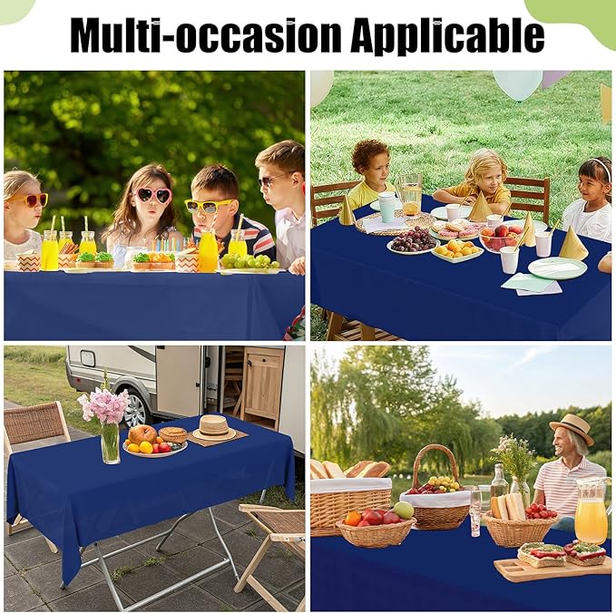 Smiry Disposable Table Cloth 12 Pack, 54 x 108 Inch Waterproof Plastic Tablecloth, Decorative Rectangle Table Covers for Party, Birthday, Picnic, Navy
