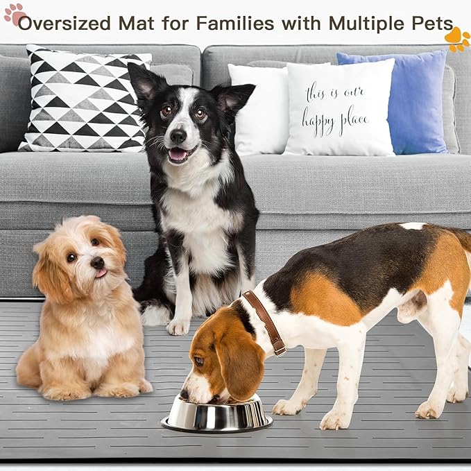 Largest Dog Food Mat, 48"x32" Silicone Dog and Cat Mat for Food and Water Bowls, Thinken Waterproof Non-Slip XXXL Pet Feeding Mat for Floors (Dark Blue)