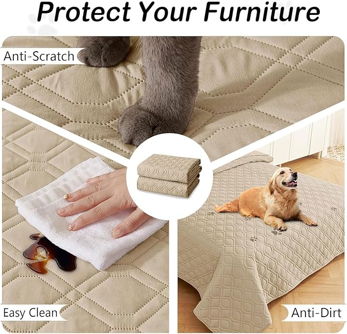 hyha Waterproof Dog Bed Blanket, Soft Pet Blankets, Waterproof Couch Cover for Dogs, Reversible Sofa Covers Washable for Furniture (30x53 Inch, Taupe/Taupe)