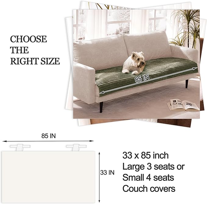 Meider Dual Non-Slip Couch Cover for Dogs Waterproof, Fuzzy Soft Pet Couch Covers for Sofa 3 Cushion, Pet Friendly Soft Dog Bed Covers Sofa Cover Washable (Sage Green, 33" x 85" 1 Pack)