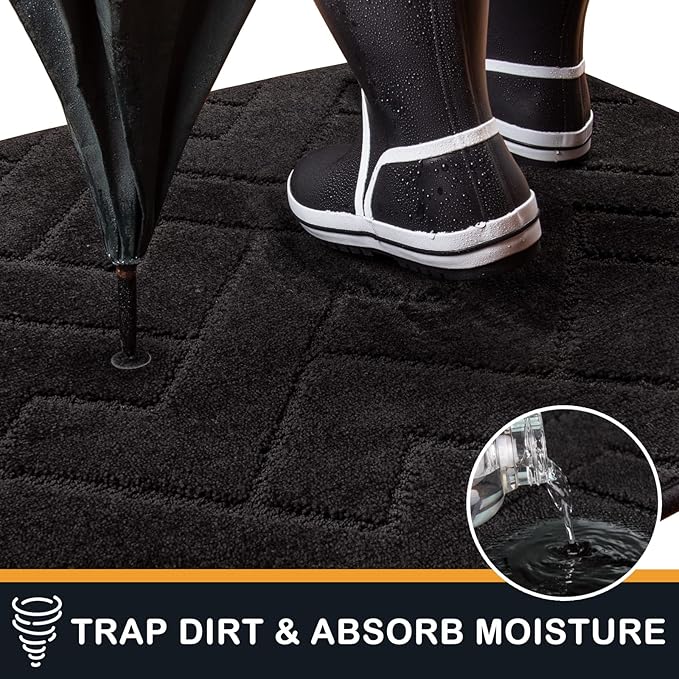 PURRUGS Dirt Trapping Door Mat 20" x 31.5", Non-Slip Machine Washable Entry Rug, Dog Doormat, Indoor Front Door Mat, Super Absorbent Entryway Rug for Muddy Shoes & Paws, Black