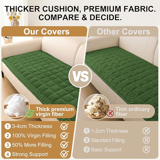 Smiry Non Slip Couch Covers for Dogs, Fuzzy Pet Couch Covers for 3 Cushion Sofa Pet Friendly, Soft Sofa Slipcovers Cushion Furniture Protector Washable (Olive Green, 35.4" x 82.7")