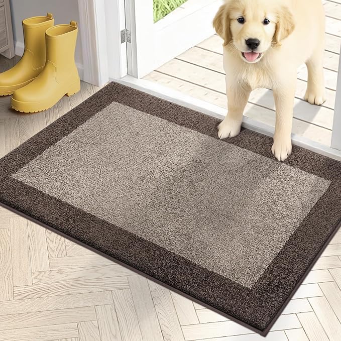 PURRUGS Dirt Trapping Door Mat 20" x 32", Non-Slip Machine Washable Entry Rug, Entrance Mat, Indoor Front Door Mat, Super Absorbent Entryway Rug for Muddy Shoes & Paws, Beige & Grayish Brown